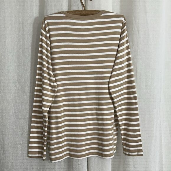 GAP XXL Tan White Cotton Modal Horizontal Striped Favorite Long Sleeve Crew Tee - Picture 2 of 12
